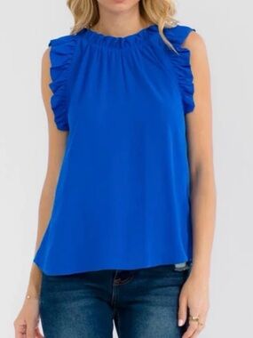 Sky Ruffled Sleeveless Blouse - Cobalt Blue